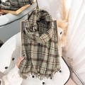 Sciarpa a quadri verde e marrone con frange morbide per il calore invernale - 65*180CM / Cammello Chiaro