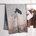 Artistic cashmere-feel scarf featuring Monet's Woman with a Parasol oil painting print - Monet Woman With A Parasol Art Jacquard Style / 185x67