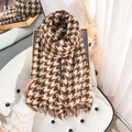 Herbst-Winter Schal mit Hahnentrittmuster und Fransen in Braun-Beige aus Kaschmir-Imitat - 65*180CM / Khaki