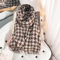 Hahnentritt-Schal mit Kaschmir-Gefühl und Fransen, braun-blaues Winter-Accessoire - 65*180CM / Blau Kamel