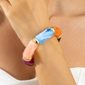 Close-up of colorful acrylic chunky bracelet with vibrant segments and gold metal rings - Tubular Segment Spliced (31738-bra-colour)