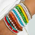 Buntes mehrlagiges Perlenarmband-Set mit Kristallglas und goldenen Metallperlen - Mehrfarbig (31029-bra-col-EP)