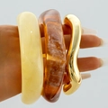Set of translucent resin and wavy gold metal chunky bangles for women in punk style - 3-Piece Set (31652-bra-G-EP)