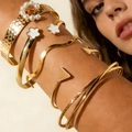 Chic gold multi-layer clover flower bracelets set with pearl and enamel details - 5-Piece Set (31782-bra-G-EP)