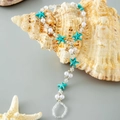Bohemian pearl anklet with turquoise starfish and crystal beads for beach vacation style - Sky Blue Starfish Pearl Style (26758-blue)