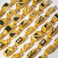 Set of gold-plated alloy rings with rhinestones and black enamel in vintage style - Gold Retro 10-Piece Ring Set (30753-A)