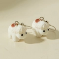 Detailed view of creative 3D cartoon animal earrings featuring a cute white pony design - White Chibi Sheep Shape (31690-ear-white-EP)