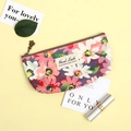 Floral large capacity pencil case in pink and red with vintage Good Luck label detail - Colorful Floral