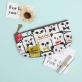 Cute large capacity canvas pencil case with cartoon cat patterns and Good Luck label - Festival Bear Red