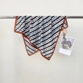 Elegant silk scarf featuring colorful horse print and black-white diagonal stripes - Red Edge / 68*68cm