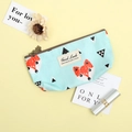 Light blue fox print pencil case with zipper closure and Good Luck label in canvas material - Triangle Fox