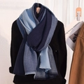 Écharpe d'hiver en faux cachemire à blocs de couleurs bleues et maille plissée - Bleu