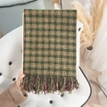 Winter plaid scarf in dark green and brown checkered pattern with purple fringe details - 65*180CM / Green