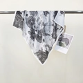 Elegant black and white Toile de Jouy floral silk scarf with tropical jungle and leopard print - Black