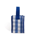 Blue and white checkered canvas handbag with a wide blue handle for daily storage - Mini Size / Blue