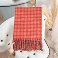 Red-brown plaid imitation cashmere scarf with thick knit texture and fringe detail - 65*180CM / Orange Red