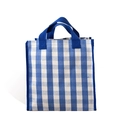 Borsa tote in tela a quadretti vichy blu e bianchi con manici blu scuro e bordi - Grande / Blu