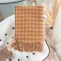 Brown plaid scarf with fringe trim, warm faux cashmere texture for autumn and winter - 65*180CM / Light Yellow