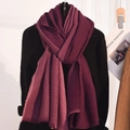 Thick waffle knit scarf in deep purple cashmere feel fabric with soft fringe edges - Purple