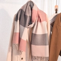 Écharpe épaisse à carreaux avec franges en gris, rose et beige, imitation cachemire - Gris Rose Beige Colorblock (Style 10)