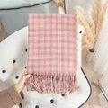 Pink plaid cashmere-like warm winter scarf with fringes and elegant grid pattern - 65*180CM / Pink