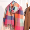 Écharpe d'hiver en maille épaisse à carreaux multicolores avec des franges douces - Multi-couleurs Vibrant Colorblock (Style 12)