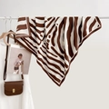 Classic British style silk scarf with brown and white zebra stripe print pattern - 90*90cm / Zebra Print-Brown