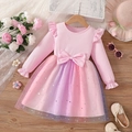 Rosafarbenes Strickkleid für Mädchen mit Regenbogen-Tüllrock und großer Taillenschleife - 100cm / Rosa