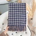 Navy blue and white checkered faux cashmere scarf with tassels on a white leather chair - 65*180CM / Blue