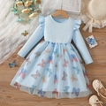 Hellblaues Langarm-Prinzessinnenkleid für Mädchen mit Tüllrock und Schmetterlingen - Hellblau / 100