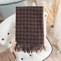 Brown and black checkered cashmere-feel scarf with dense fringe tassels on card - 65*180CM / Black