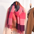 Écharpe épaisse en tricot color-block avec franges en orange, rose et gris - Rouge Rose Gris Colorblock (Style 14)