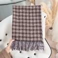Brown and beige plaid cashmere-feel scarf with tassels folded on a vintage chair - 65*180CM / Sky Blue