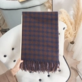 Classic blue and caramel plaid scarf with fringe tassels for autumn and winter warmth - 65*180CM / Dark Blue