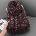 Dark brown plaid cashmere-feel scarf with tassels and colorful grid patterns - Coffee