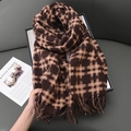 Sciarpa a quadri marrone e kaki con frange, morbido scaldacollo in maglia spessa invernale - 180cmx65cm / caffè