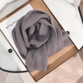 Thick ribbed knit scarf in dark khaki color, soft texture for winter warmth - Gray