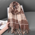 Classic houndstooth scarf in dark coffee and beige with long tassels and soft texture - 180cmx65cm / Camel