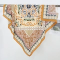 Silk-like paisley square scarf in ginger yellow and navy blue bohemian pattern - 90*90cm / Yellow