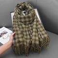 Retro green plaid cashmere scarf with long tassels and classic vintage checkered pattern - 65*180CM / Grass Green