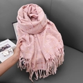 Pink cashmere-feel tassel scarf with soft knit texture and dot pattern for winter - Dusky Pink