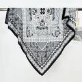 Elegant paisley square scarf in black and white hanging on a metal rod - 90*90cm / Gray