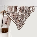 Elegant silk scarf featuring vintage brown floral botanical patterns on cream background - 90*90cm / Light Yellow