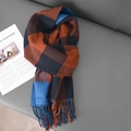Zachte geruite sjaal in oranje en marineblauw met franjes voor dames in de winter - 45-180CM / Aqua Blauw