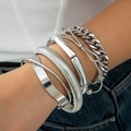 Chunky silver metal multi-layer bracelet and bangle set for women in punk style - Silver Tone (32204-bra-S-EP)