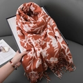 Châle en imitation cachemire rouge brique et blanc avec motifs floraux et franges - 67*180cm / Rouge Brique