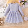 Mädchen Langarm Prinzessinnenkleid lila mit Stickerei und Herz-Handtasche Set - Lila / 100cm