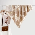 Carré de soie beige élégant à motif floral drapé sur un cintre en bois chic - Fond Blanc Fleurs Brun Clair