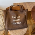 Grand sac cabas en suédine à imprimé léopard avec inscription blanche élégante - Léopard Marron Foncé