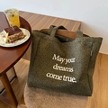 Sac cabas en daim léopard vert olive avec imprimé May your dreams come true - Imprimé Léopard Vert Foncé